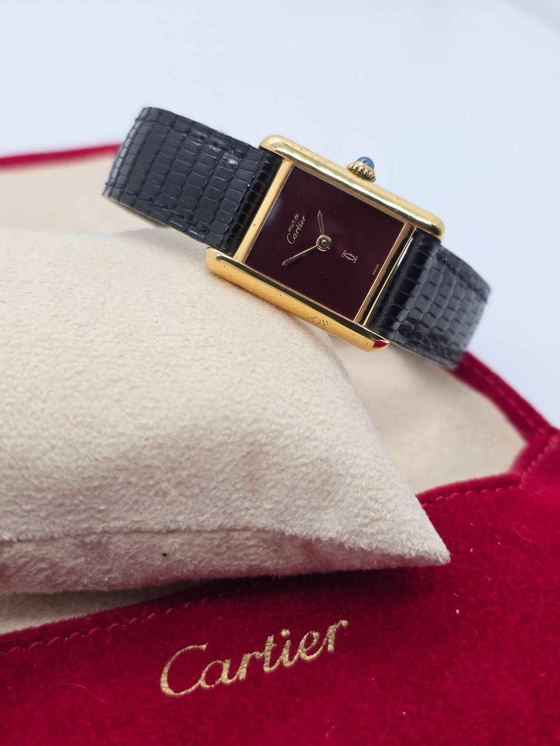 Cartier Tank Must De Cartier Red Lacquer Dial Manual Wind, Original unpolished