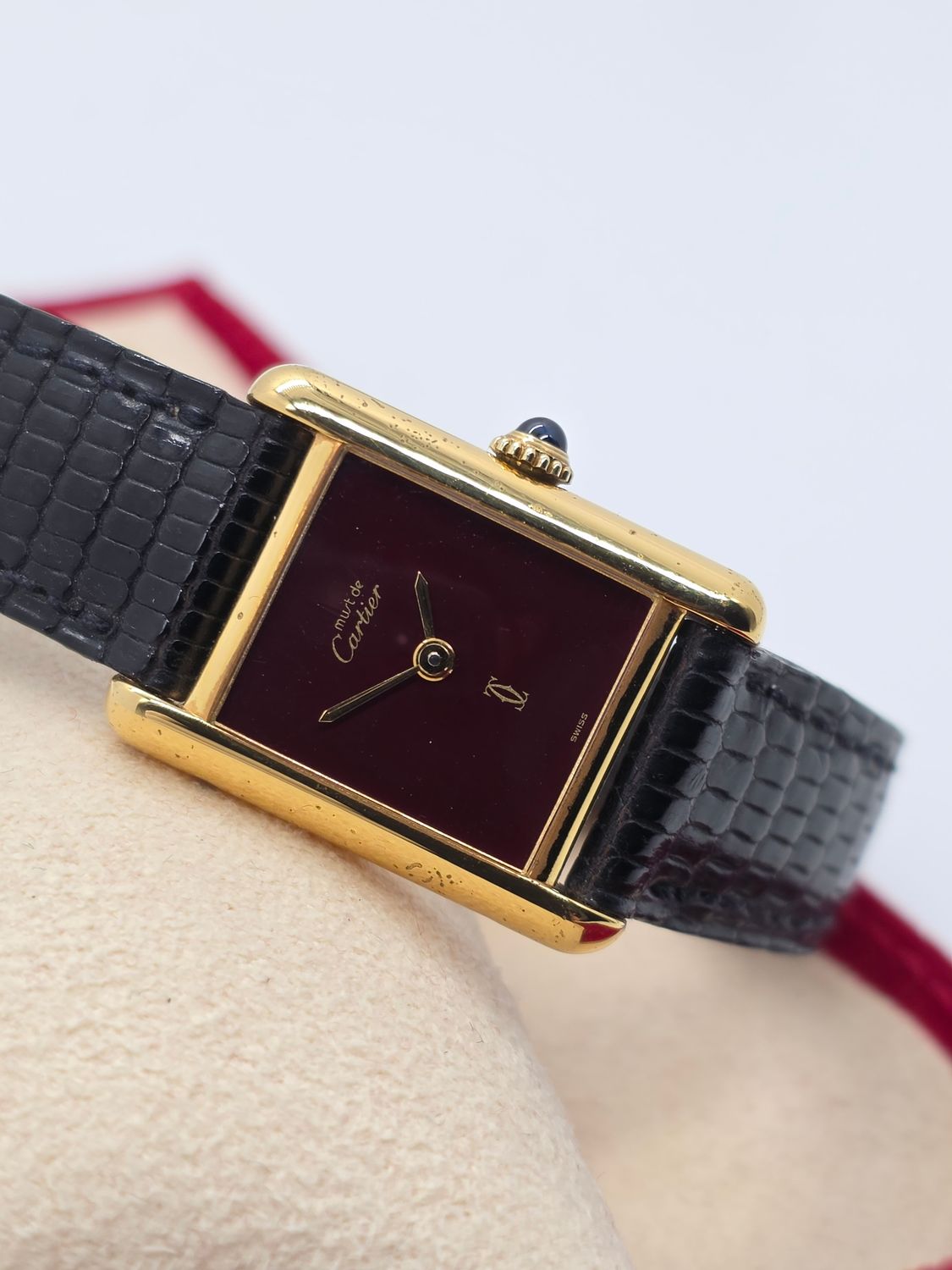 Cartier Tank Must De Cartier Red Lacquer Dial Manual Wind, Original unpolished
