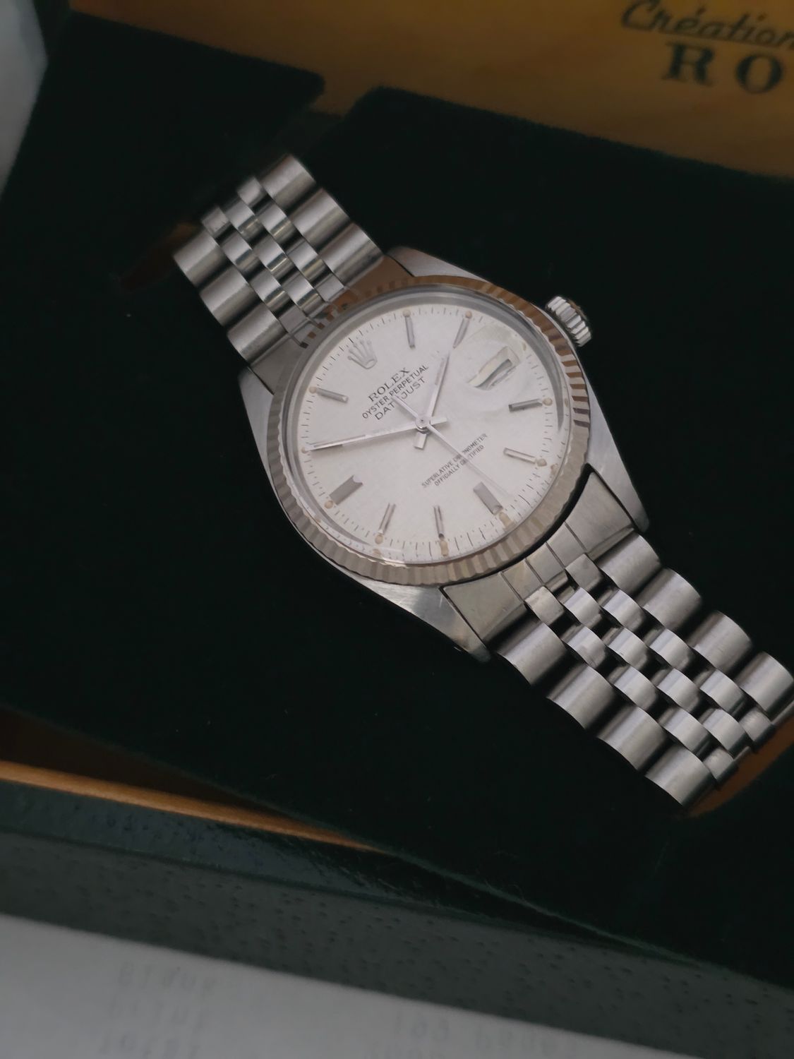 Rolex Datejust 16014 Silver Linen Dial, 36mm 1987 Full Set, Original Receipt