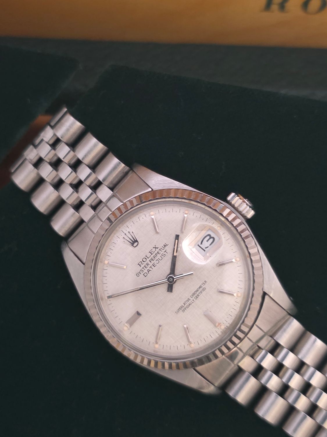 Rolex Datejust 16014 Silver Linen Dial, 36mm 1987 Full Set, Original Receipt