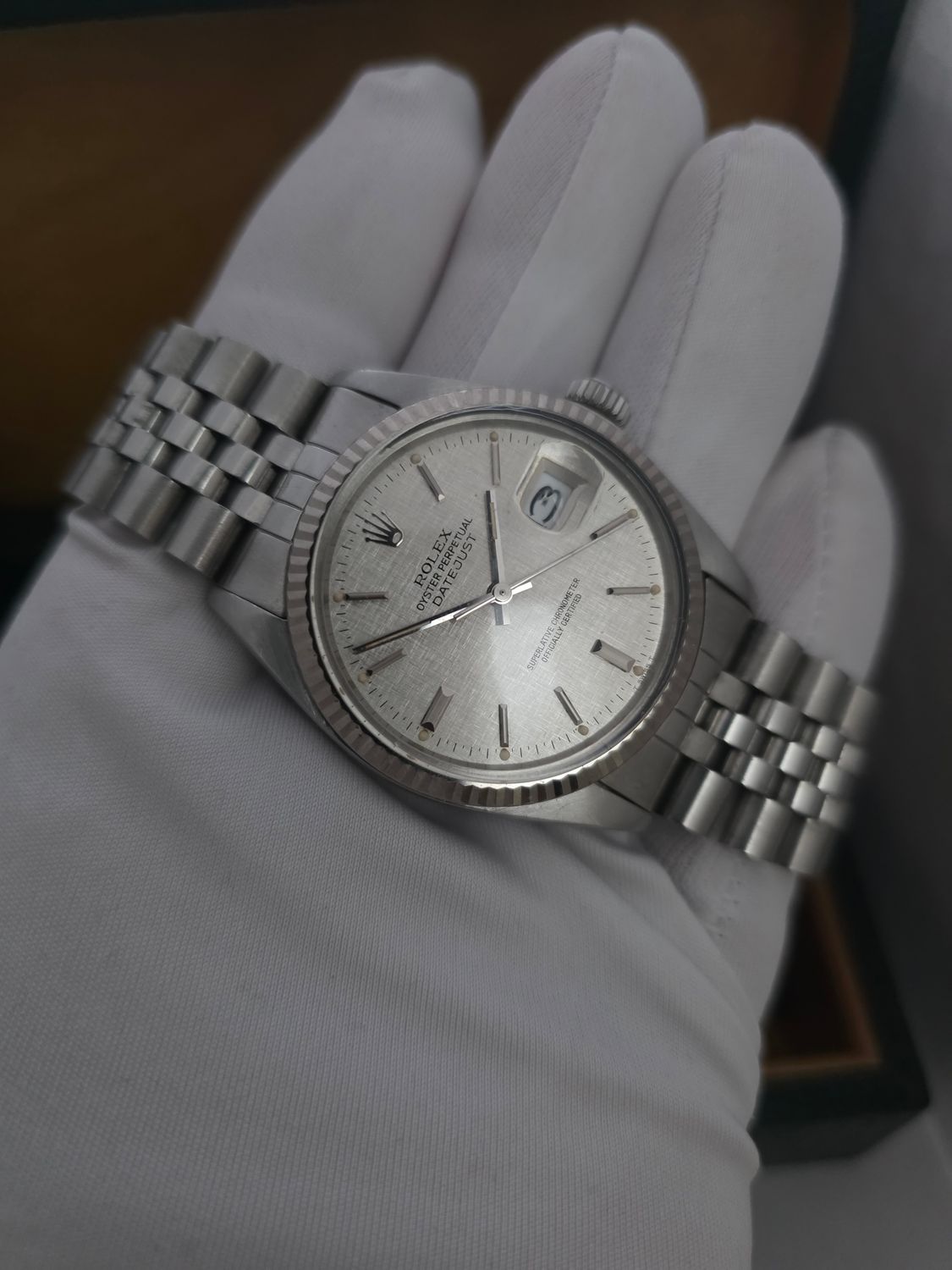 Rolex Datejust 16014 Silver Linen Dial, 36mm 1987 Full Set, Original Receipt