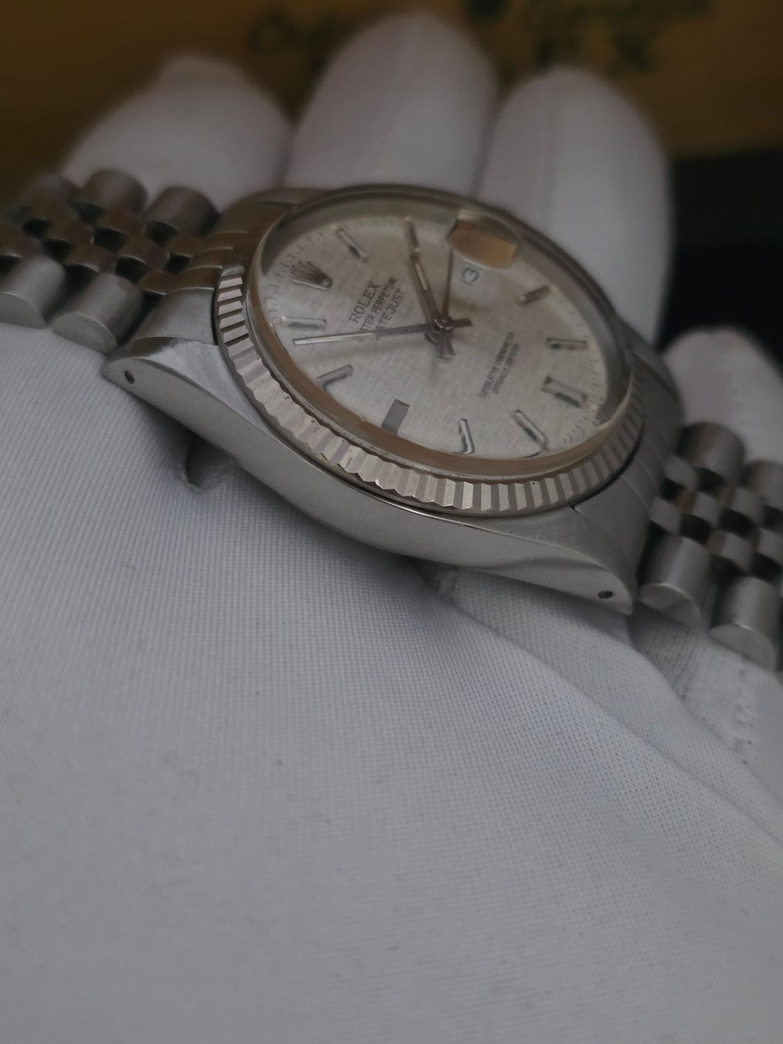 Rolex Datejust 16014 Silver Linen Dial, 36mm 1987 Full Set, Original Receipt