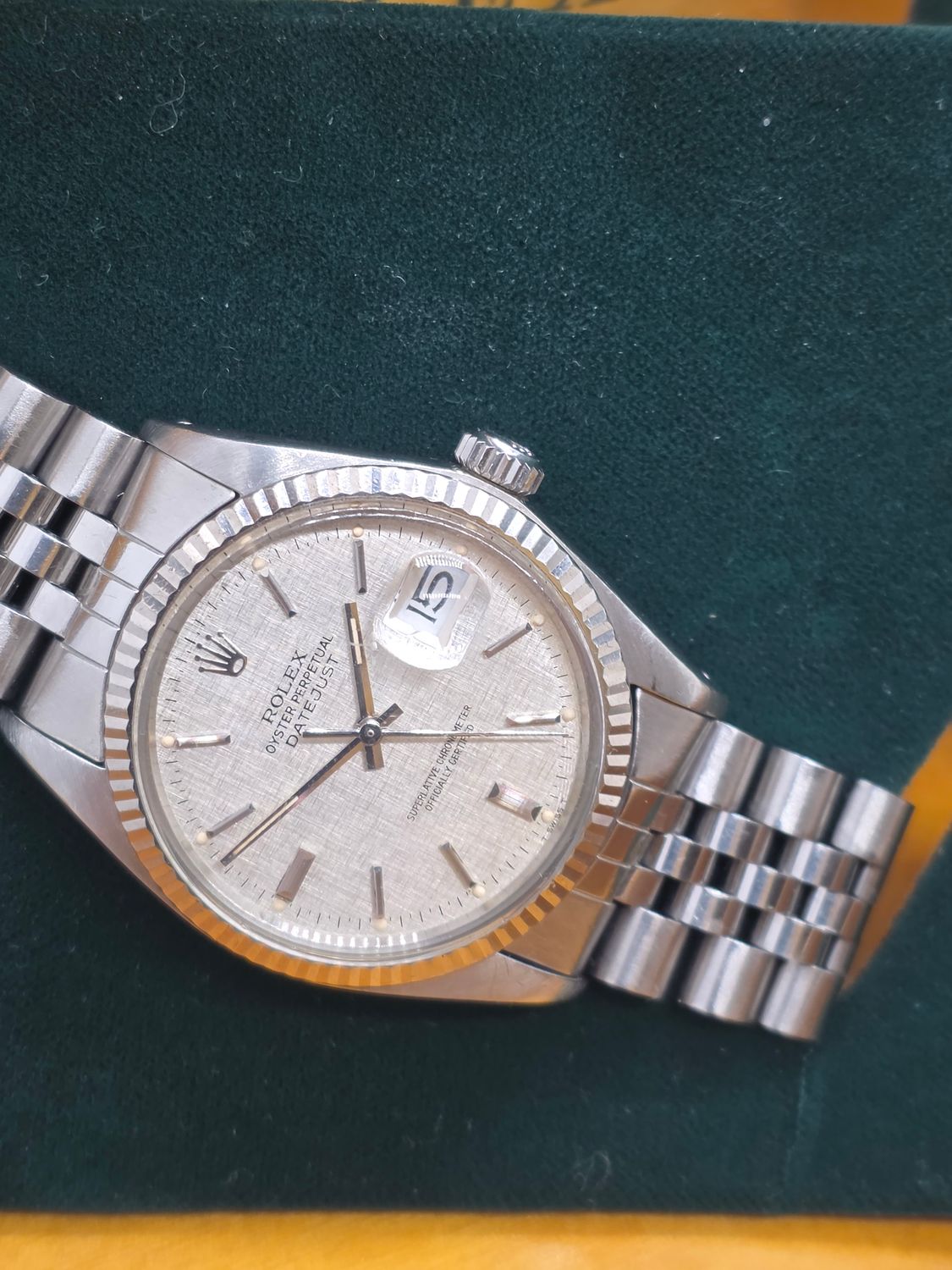 Rolex Datejust 16014 Silver Linen Dial, 36mm 1987 Full Set, Original Receipt