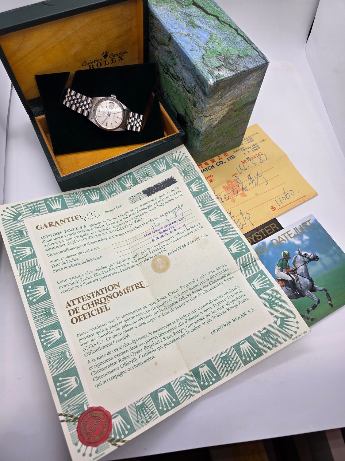 Rolex Datejust 16014 Silver Linen Dial, 36mm 1987 Full Set, Original Receipt