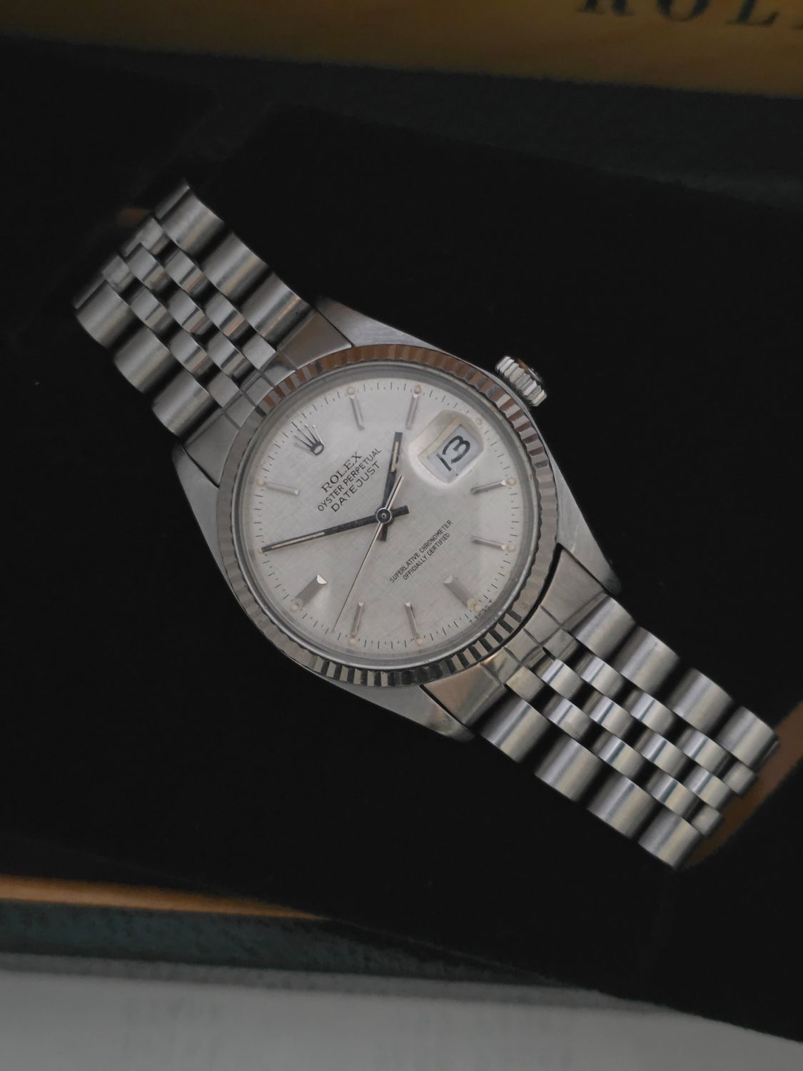 Rolex Datejust 16014 Silver Linen Dial, 36mm 1987 Full Set, Original Receipt