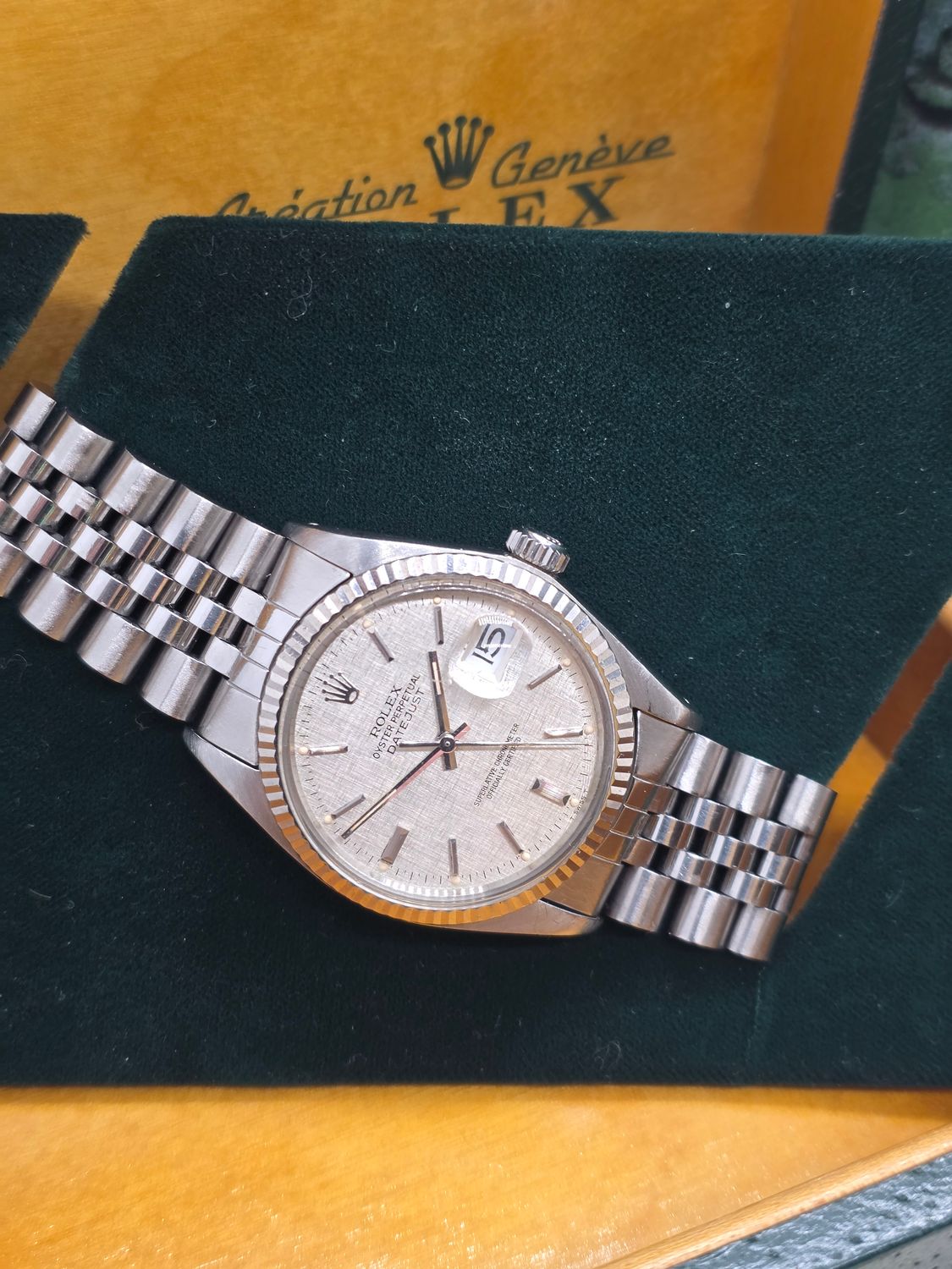 Rolex Datejust 16014 Silver Linen Dial, 36mm 1987 Full Set, Original Receipt