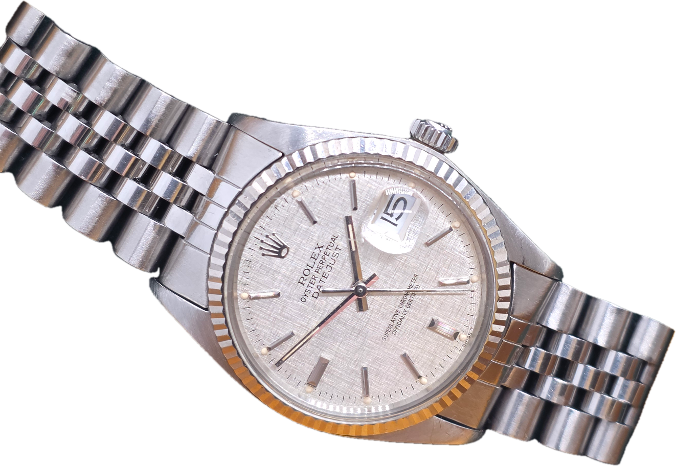 Rolex Datejust 16014 Silver Linen Dial, 36mm 1987 Full Set, Original Receipt