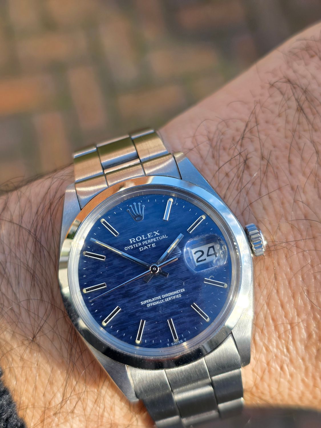 Rolex Oyster Perpetual Date Ref 1500 'Rare Blue Mosaic' Dial, Box &amp; Papers