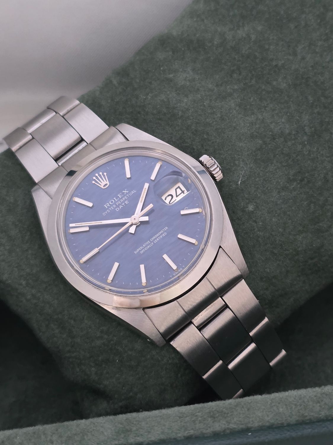 Rolex Oyster Perpetual Date Ref 1500 'Rare Blue Mosaic' Dial, Box &amp; Papers