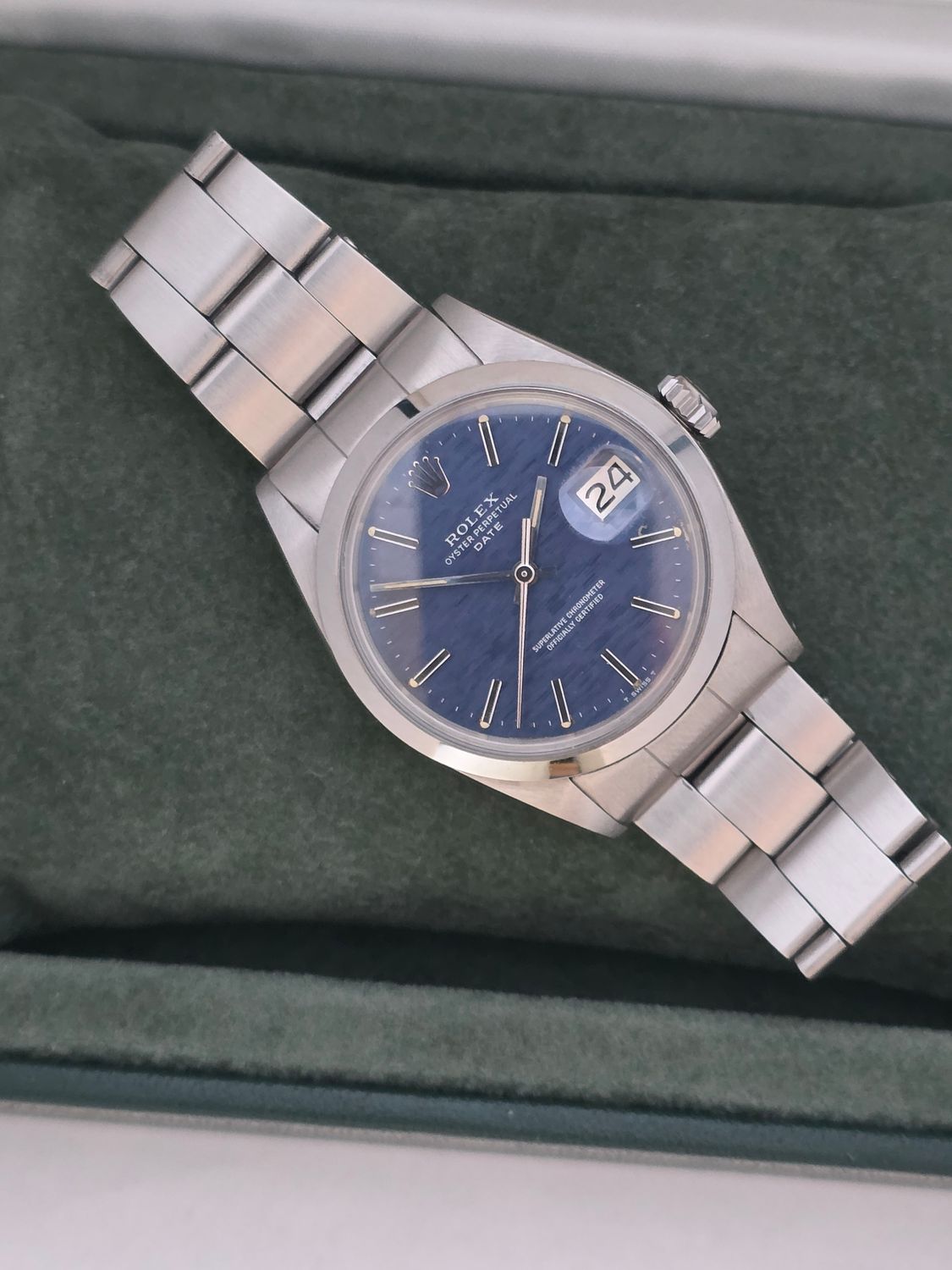 Rolex Oyster Perpetual Date Ref 1500 'Rare Blue Mosaic' Dial, Box &amp; Papers