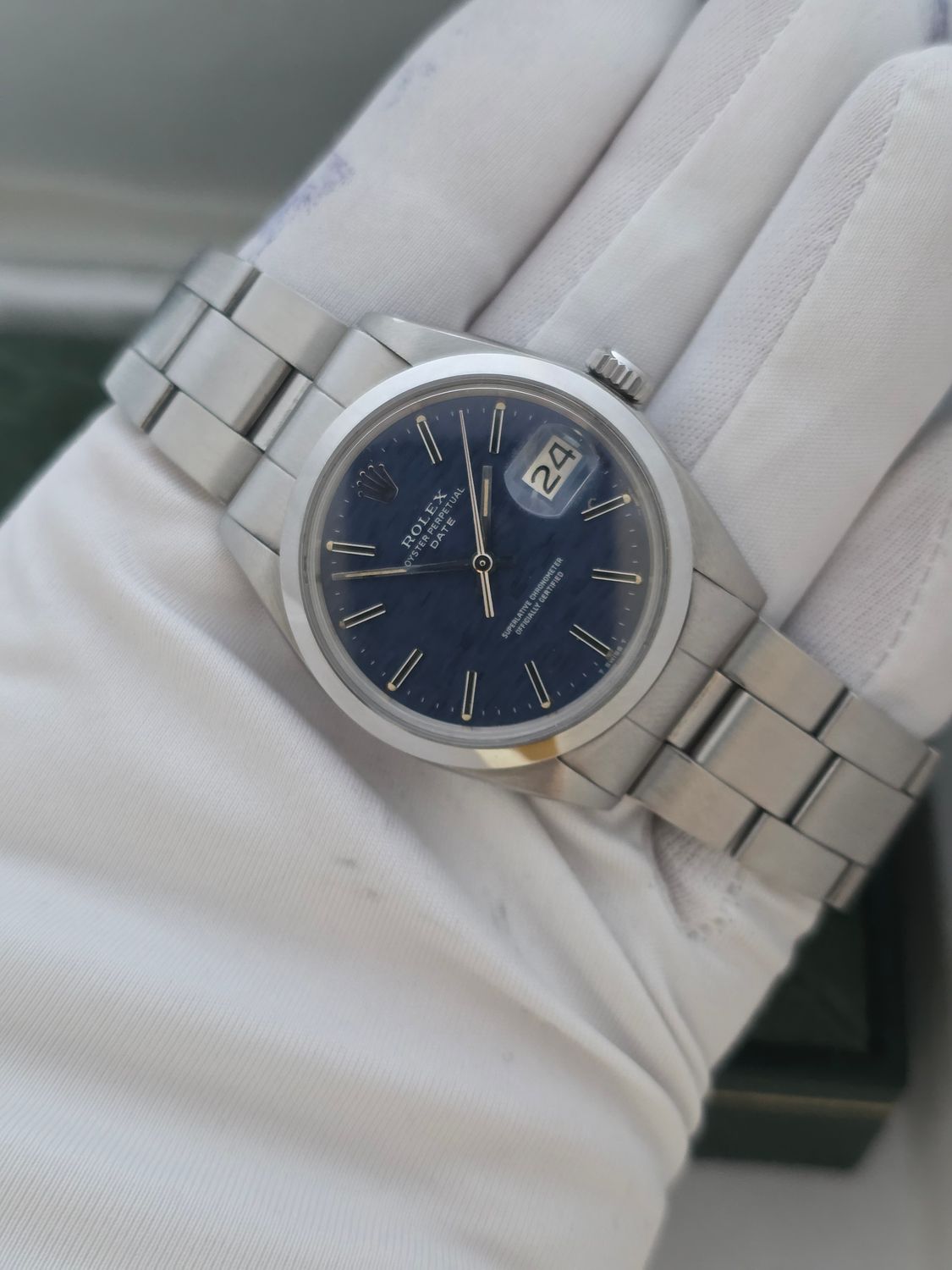 Rolex Oyster Perpetual Date Ref 1500 'Rare Blue Mosaic' Dial, Box &amp; Papers