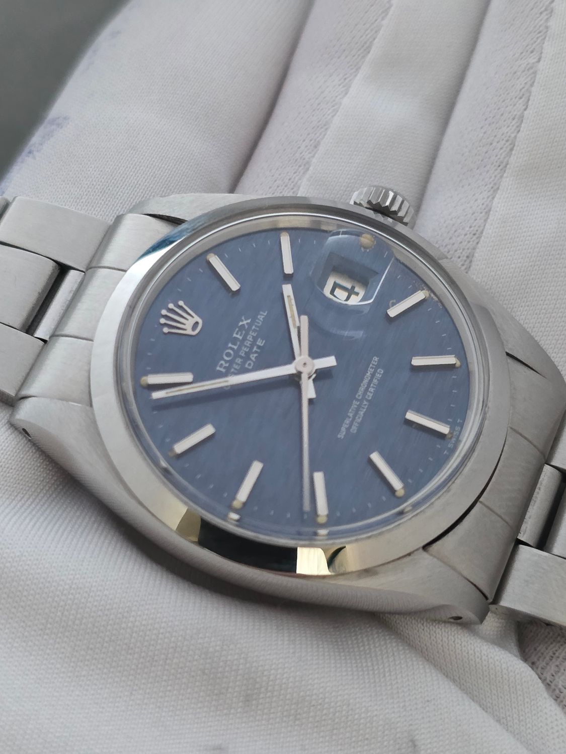 Rolex Oyster Perpetual Date Ref 1500 'Rare Blue Mosaic' Dial, Box &amp; Papers