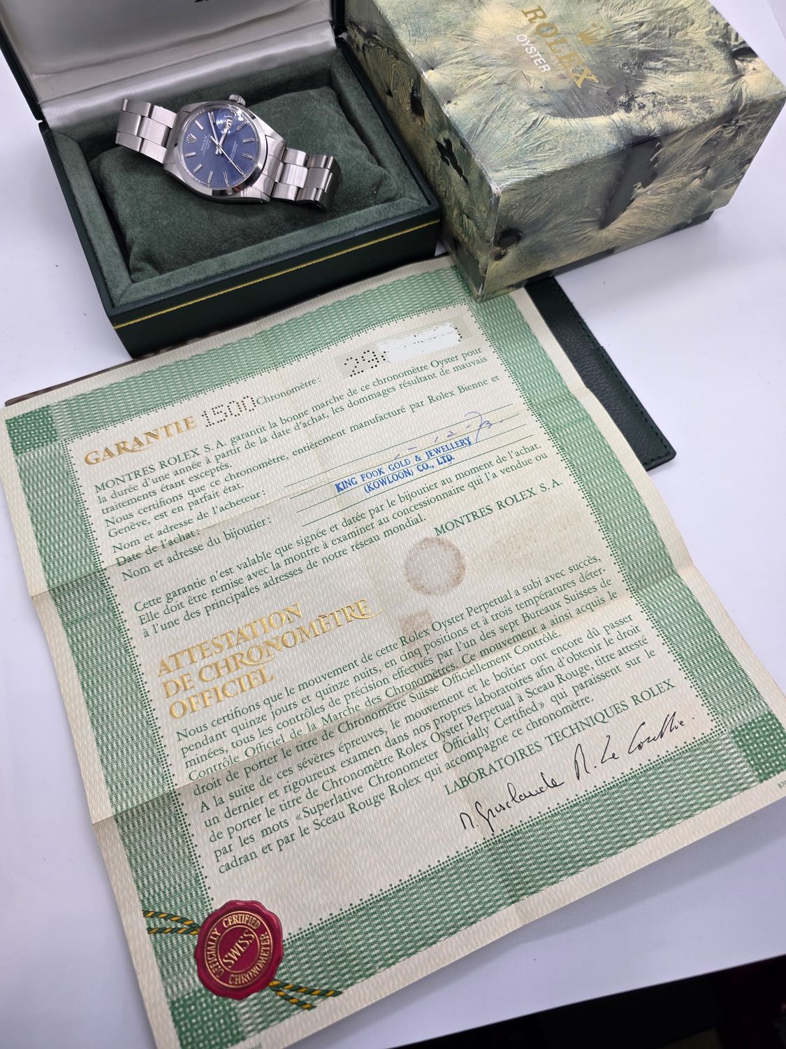 Rolex Oyster Perpetual Date Ref 1500 'Rare Blue Mosaic' Dial, Box &amp; Papers