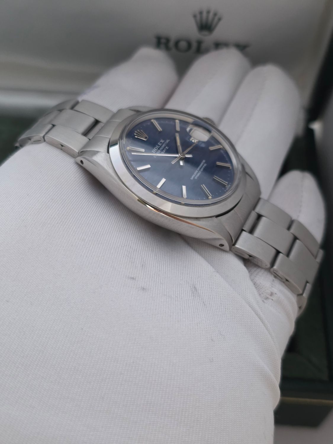 Rolex Oyster Perpetual Date Ref 1500 'Rare Blue Mosaic' Dial, Box &amp; Papers