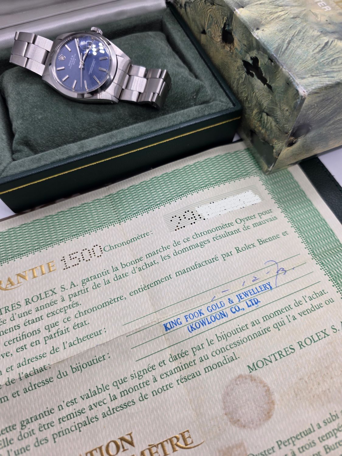 Rolex Oyster Perpetual Date Ref 1500 'Rare Blue Mosaic' Dial, Box &amp; Papers