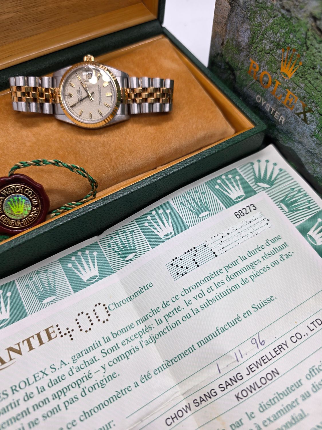 Rolex Datejust 68273 31mm Cream Jubilee Dial, 1996 Full Set