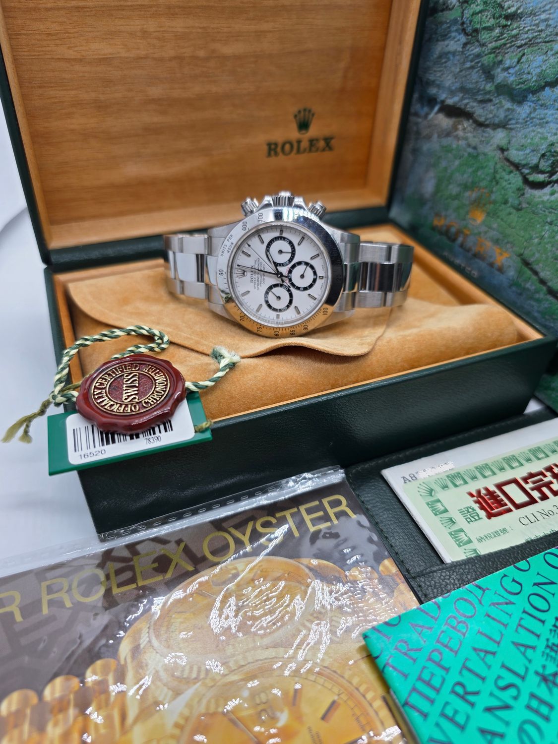 Rolex Daytona 16520 Zenith 40mm White Dial, 1999 Full Collectors Set, Unpolished