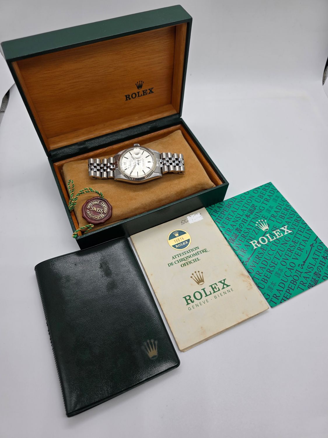 Rolex Datejust 16014 Silver Linen Dial, 36mm 1978 Box &amp; Papers