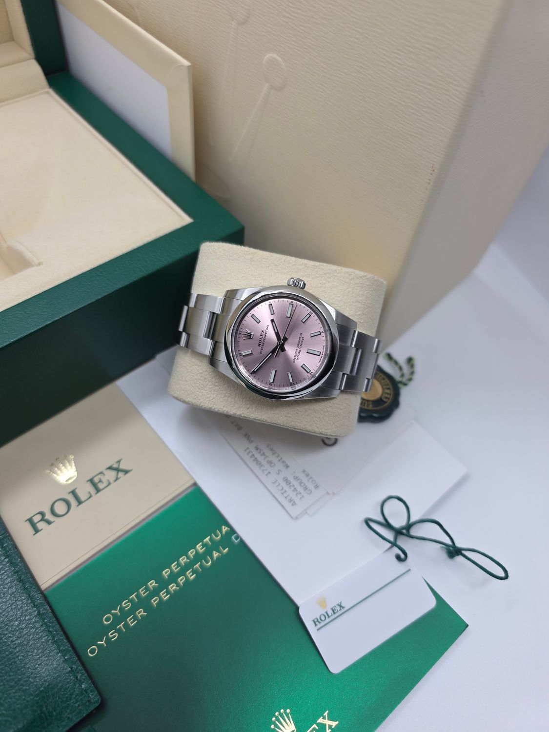 Rolex Oyster Perpetual 124200 34mm Pink Dial 2022 Full Set, Original Receipt