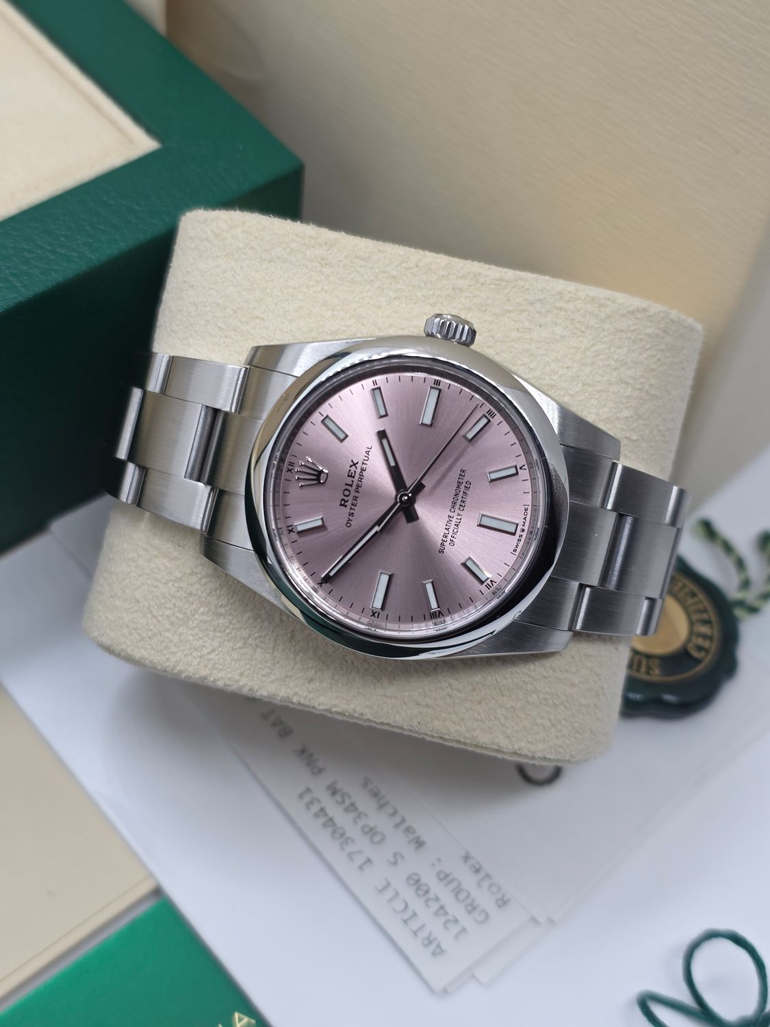 Rolex Oyster Perpetual 124200 34mm Pink Dial 2022 Full Set, Original Receipt