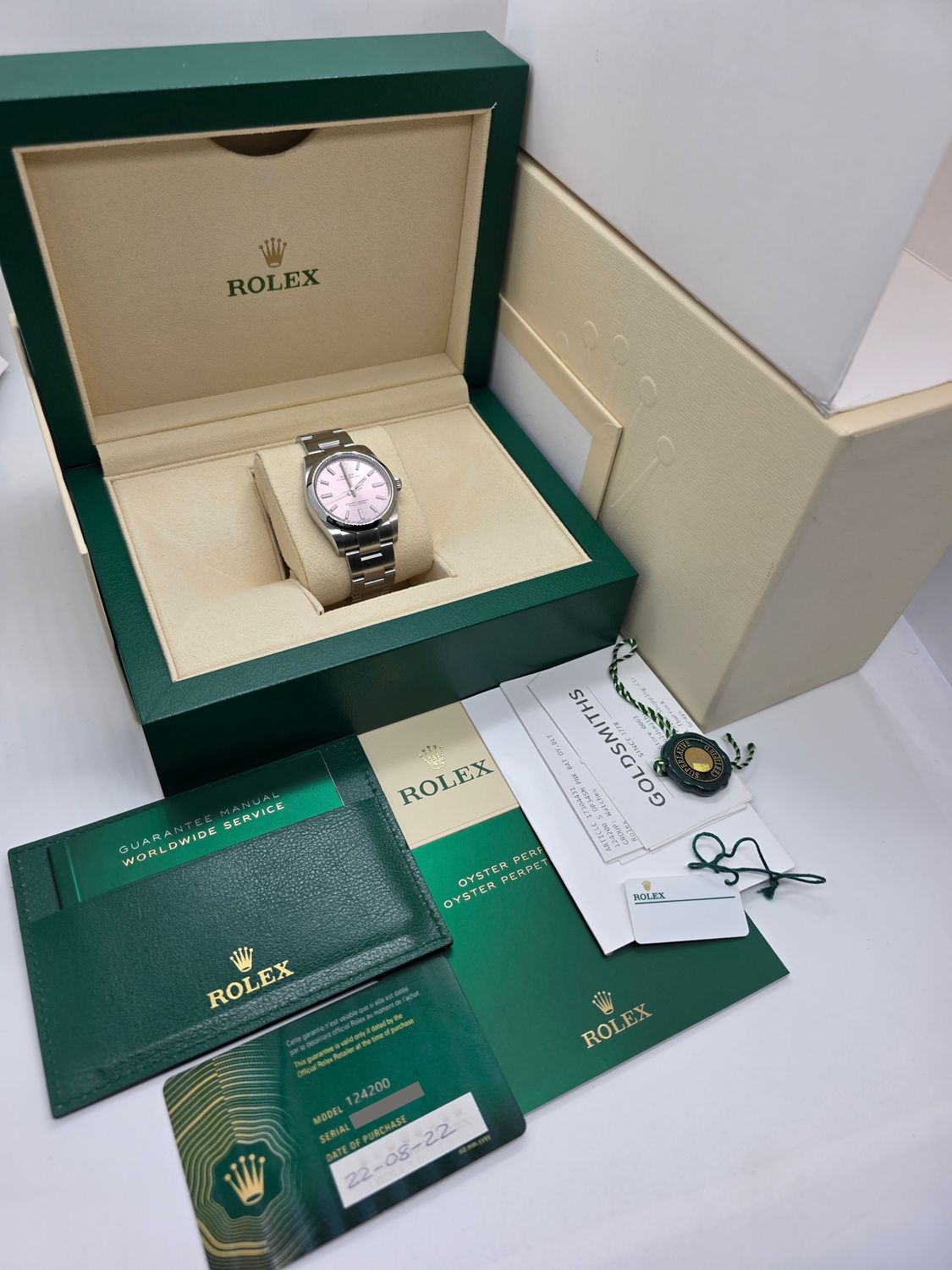 Rolex Oyster Perpetual 124200 34mm Pink Dial 2022 Full Set, Original Receipt