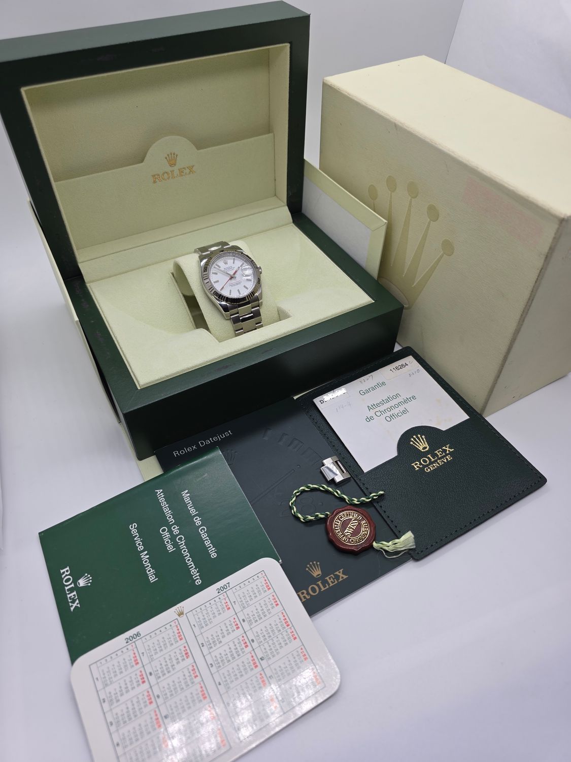 Rolex Datejust 116264 Turn-O-Graph - 2005, NOS Full Set 36mm White Dial