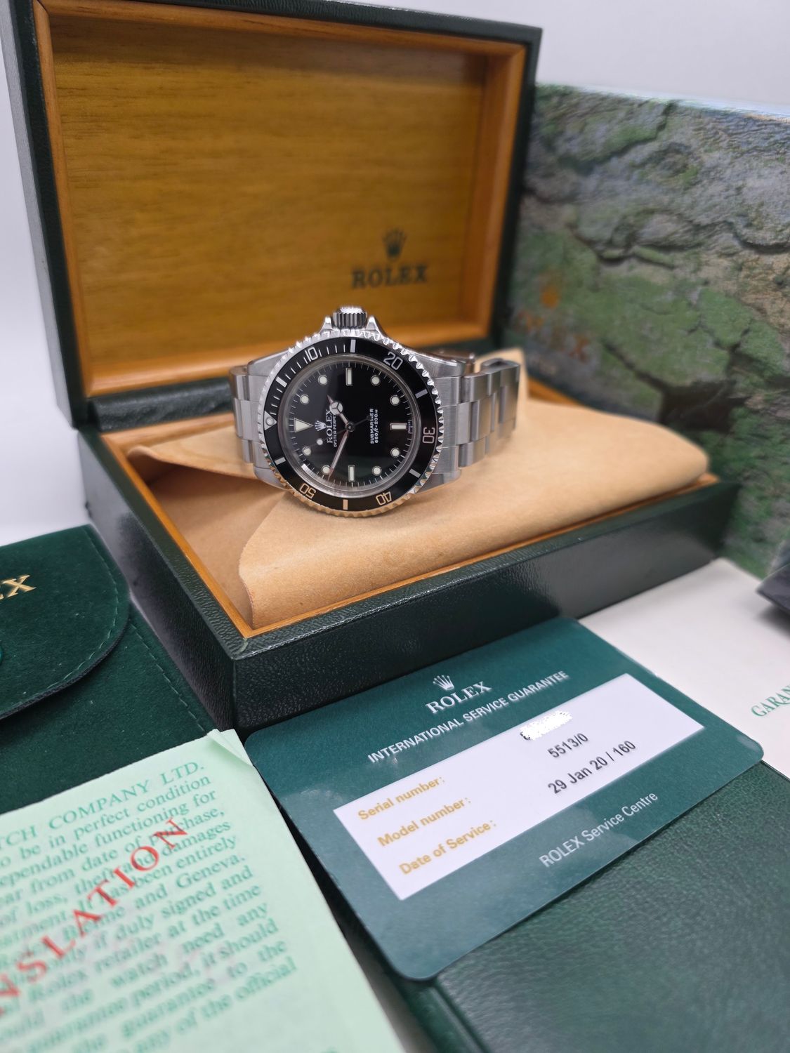 Rolex Submariner 5513 Black Watch, 1987 Full Set, Collectors Set