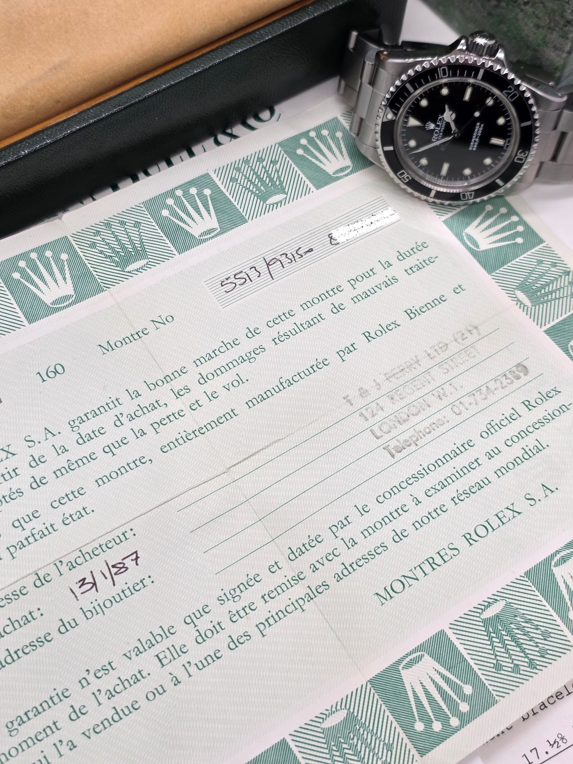 Rolex Submariner 5513 Black Watch, 1987 Full Set, Collectors Set