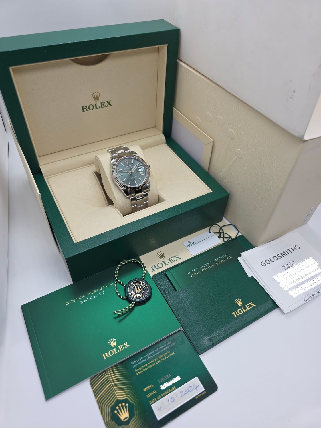 Rolex Datejust 41 126334 Mint Green Dial 2024 Box/Papers/Receipt