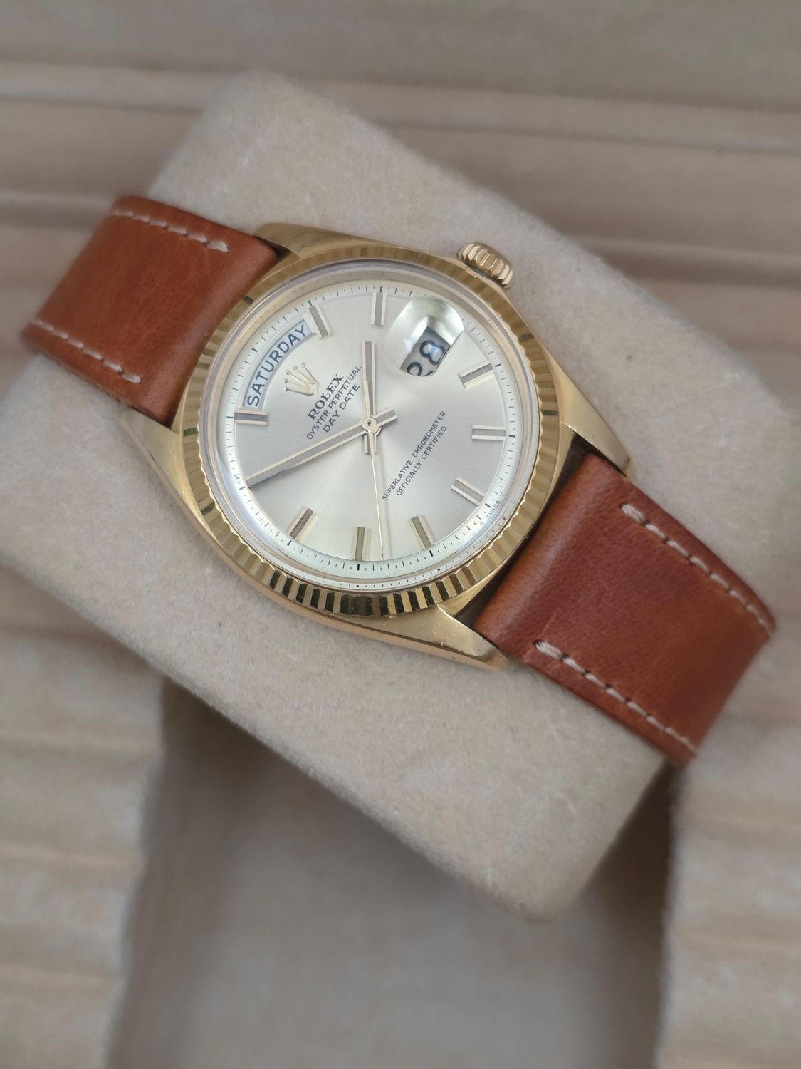 Rolex DayDate 1803 36mm, 18K Gold, Rare WideBoy Dial, Circa 1969 Box &amp; Booklets
