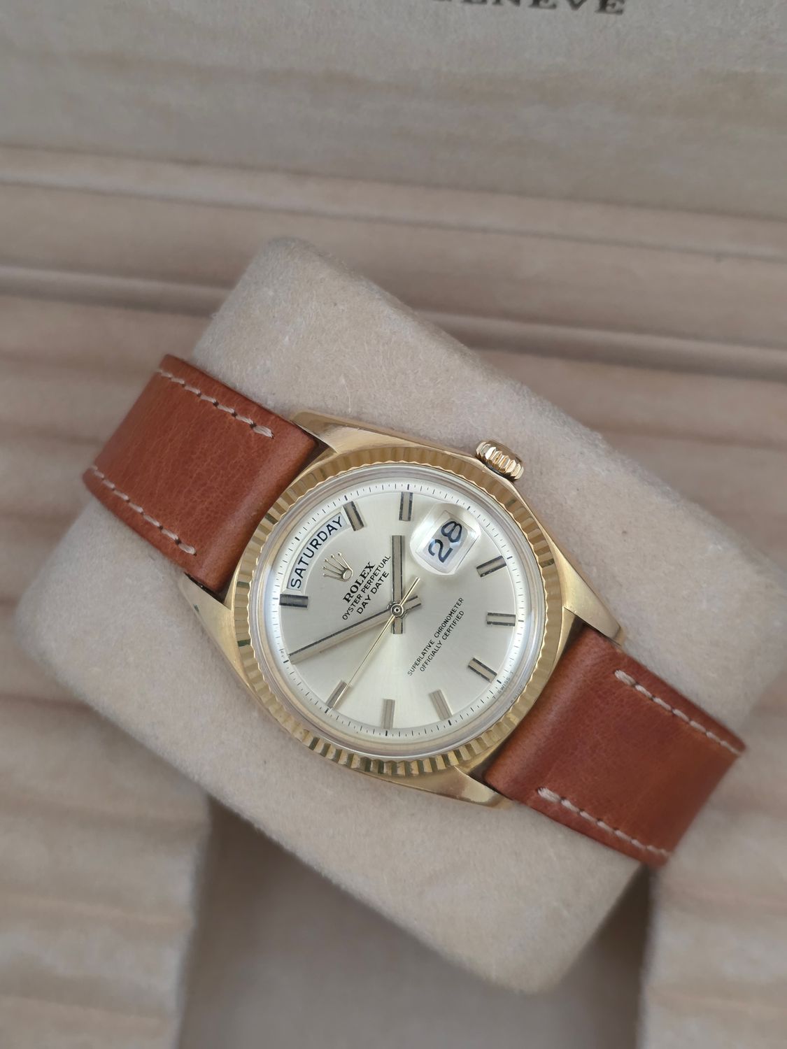 Rolex DayDate 1803 36mm, 18K Gold, Rare WideBoy Dial, Circa 1969 Box &amp; Booklets