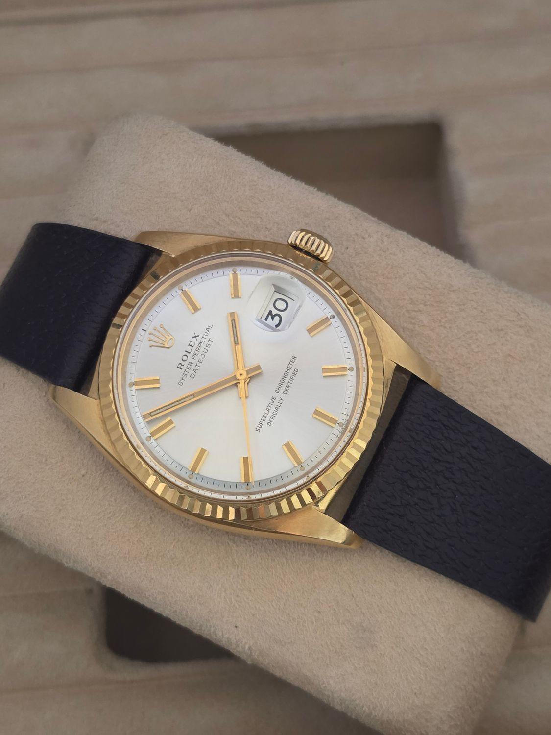 Rolex Datejust Ref 1601 36mm, 1972 Solid 18k Gold, Rare Silver 'Wideboy' Dial