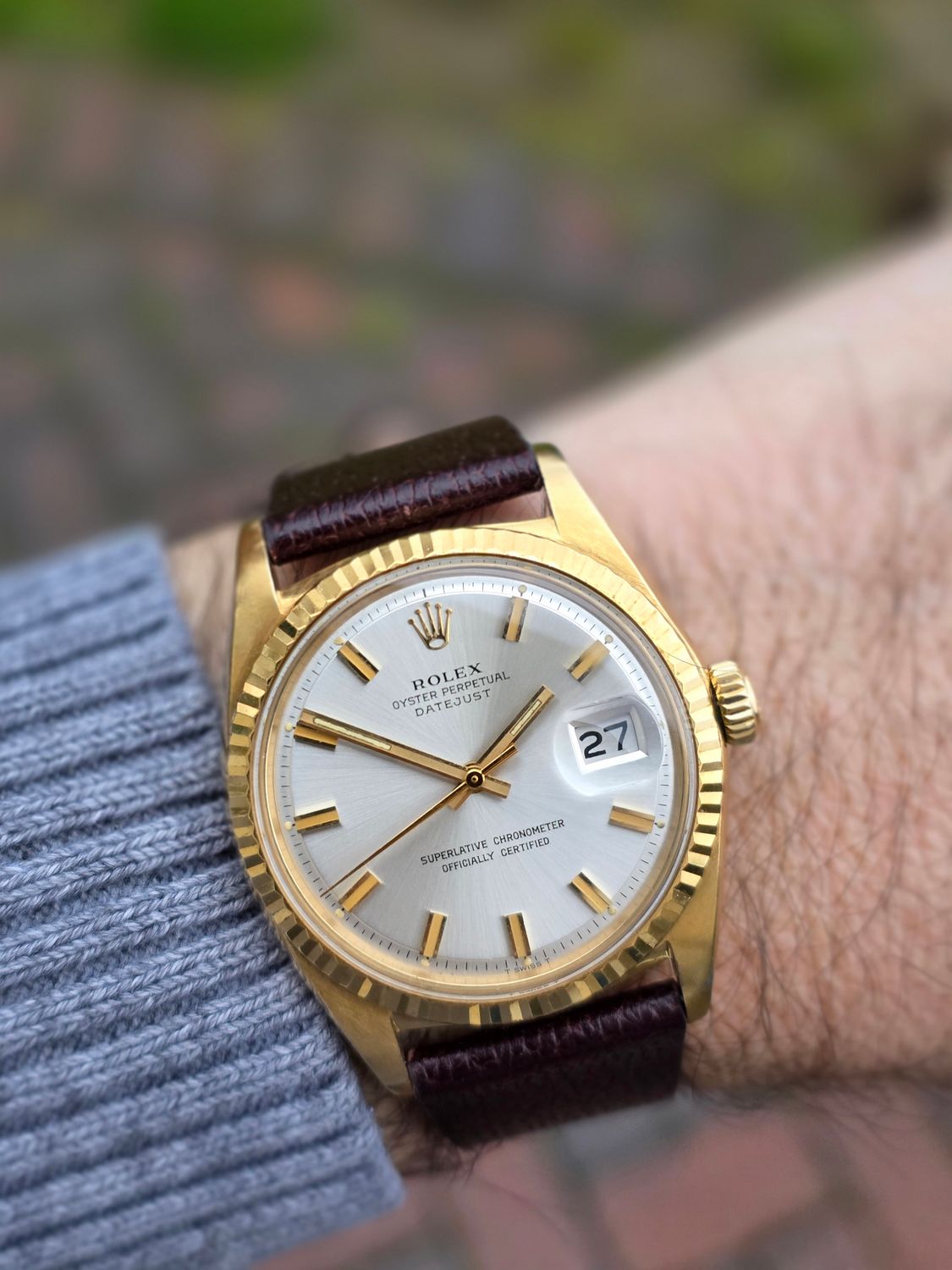 Rolex Datejust Ref 1601 36mm, 1972 Solid 18k Gold, Rare Silver 'Wideboy' Dial
