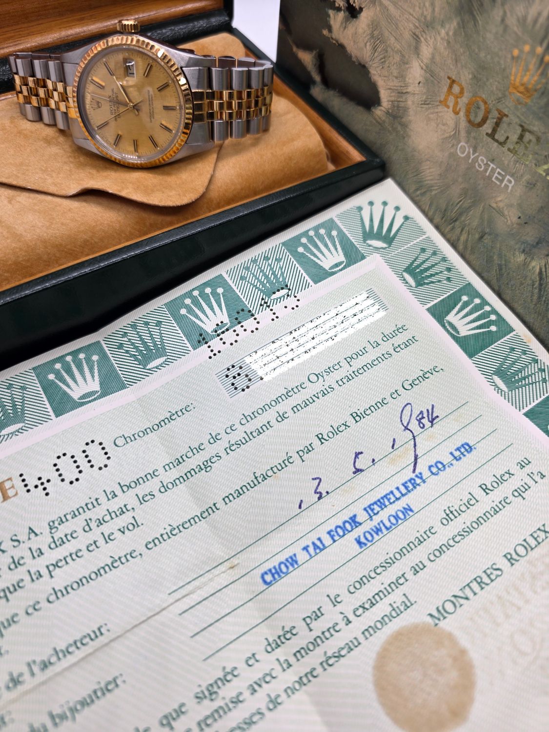 Rolex Datejust 16013 Watch - 1984 Linen Dial, Box &amp; Papers