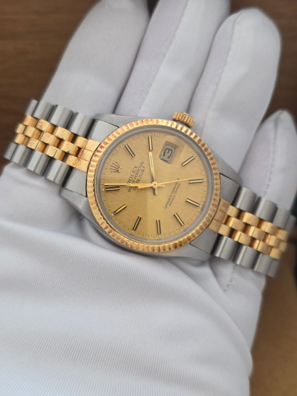 Rolex Datejust 16013 Watch - 1984 Linen Dial, Box &amp; Papers