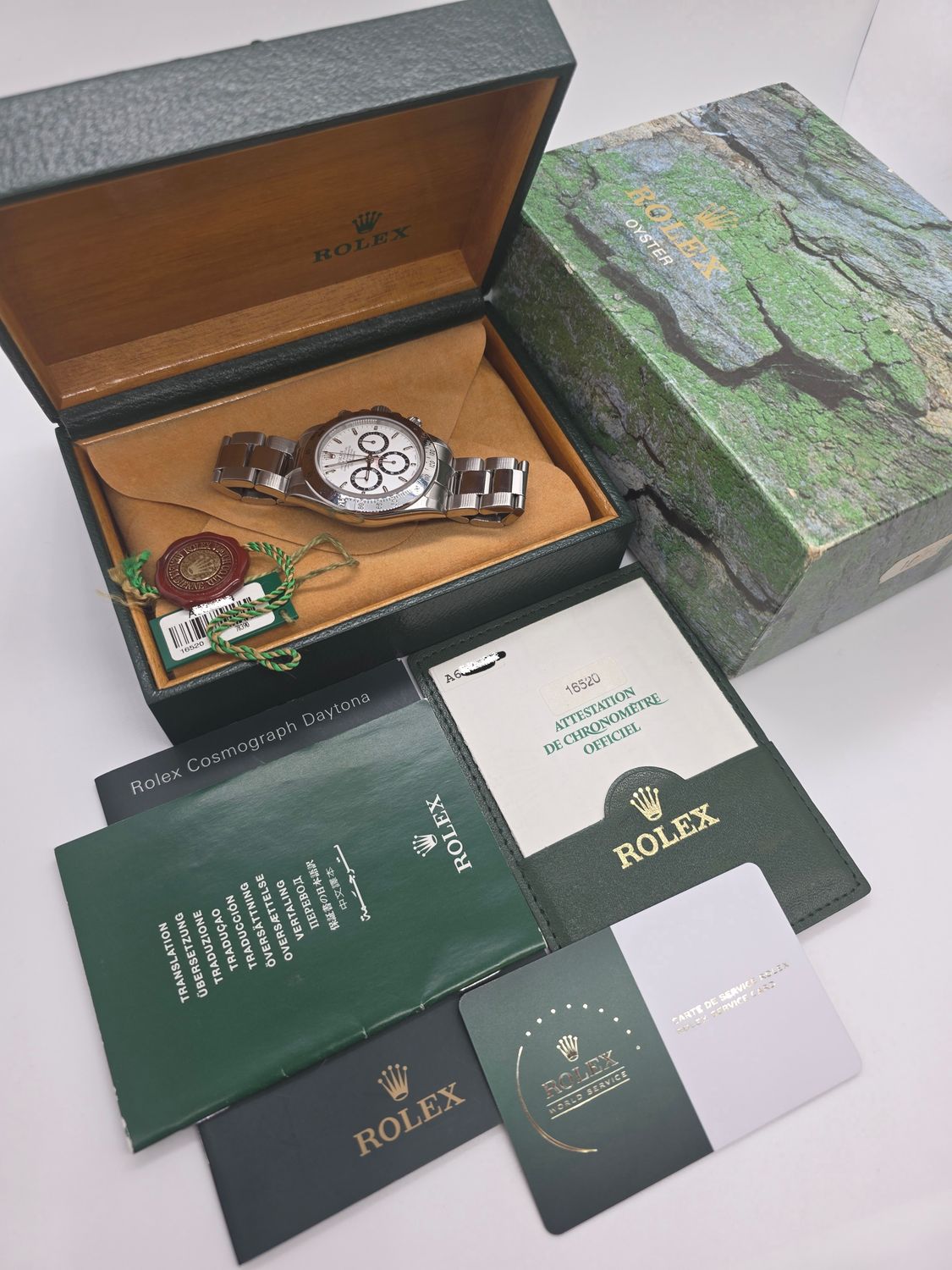 Rolex Zenith Daytona 16520 White Dial, 2000 Full Collectors Set, Rolex Service