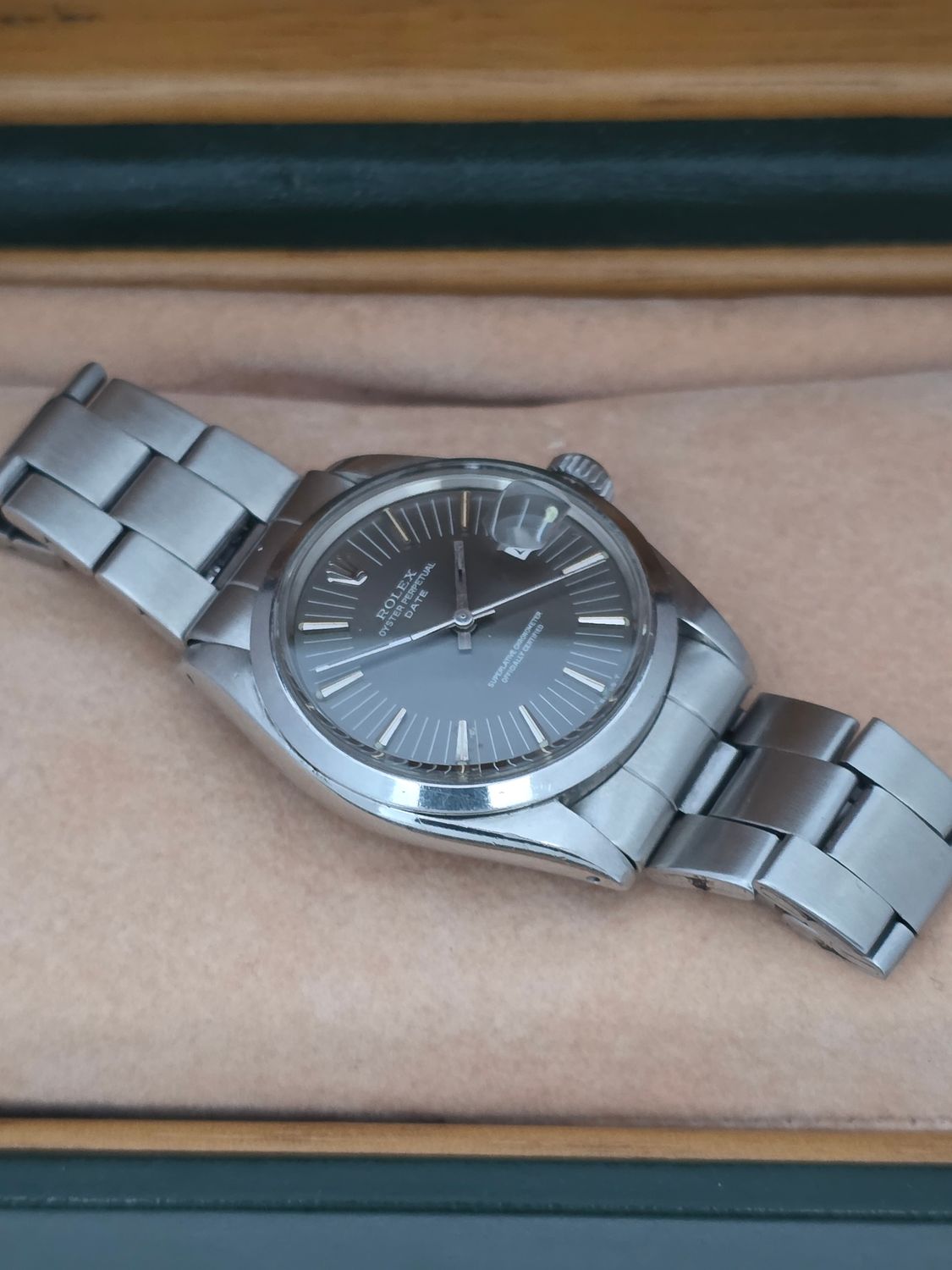 Rolex Oyster Perpetual Date Ref 1500 Rare Grey 'Rail Dial', Circa 1971