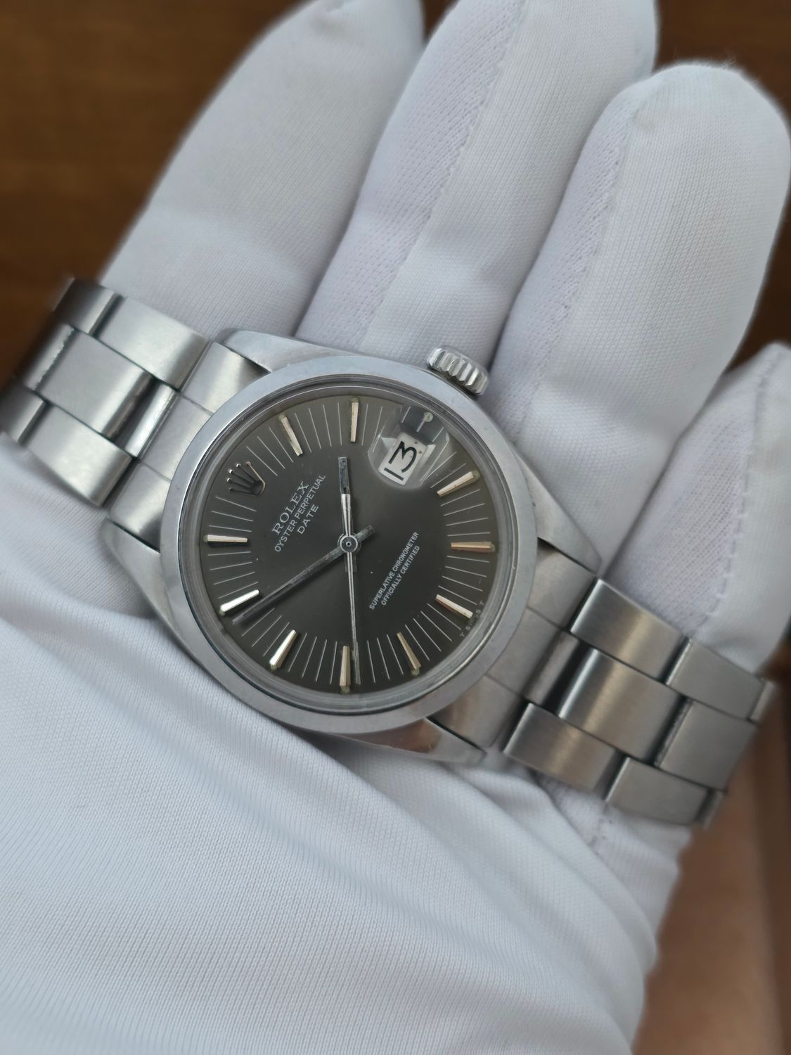Rolex Oyster Perpetual Date Ref 1500 Rare Grey 'Rail Dial', Circa 1971