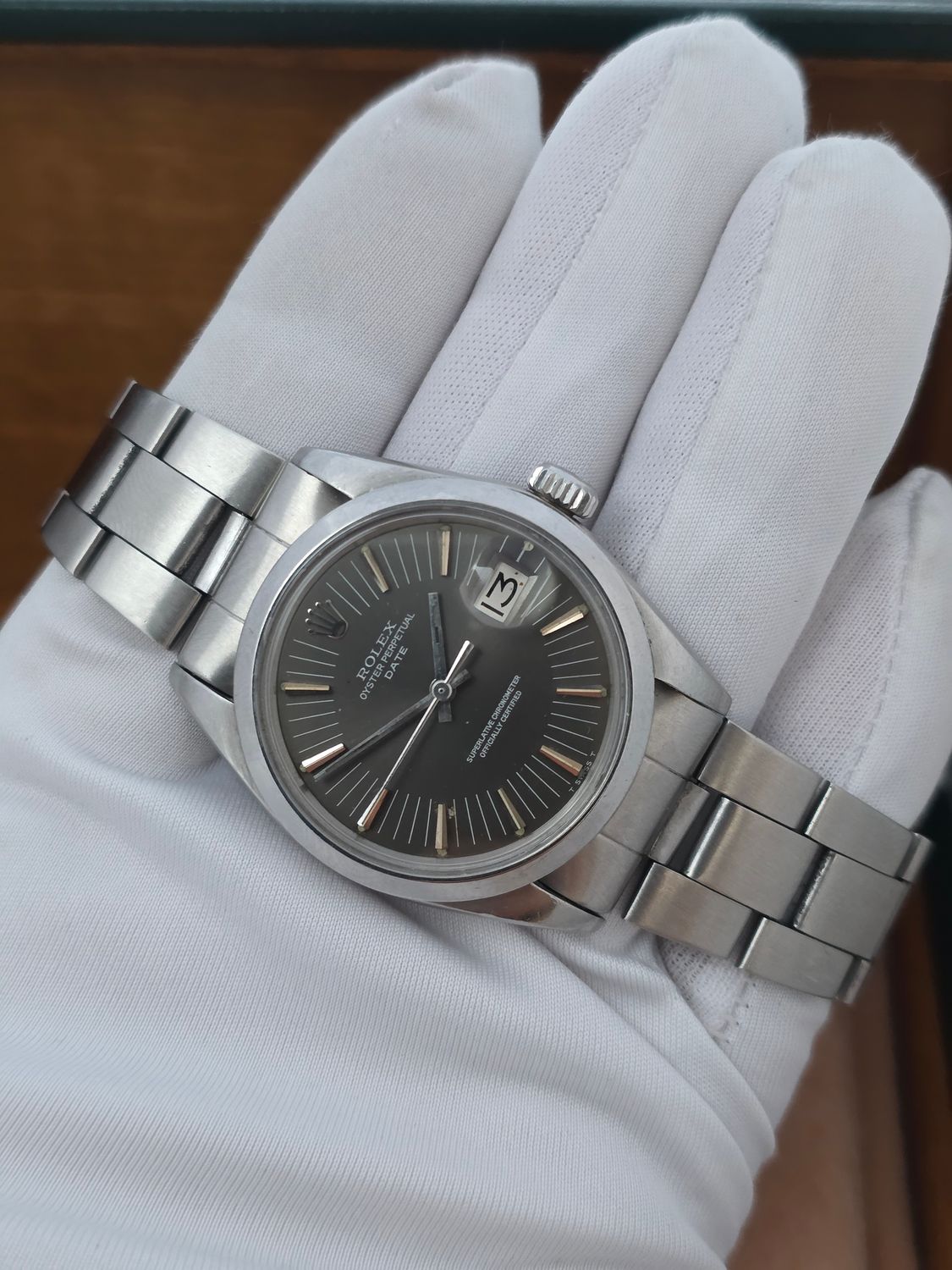 Rolex Oyster Perpetual Date Ref 1500 Rare Grey 'Rail Dial', Circa 1971