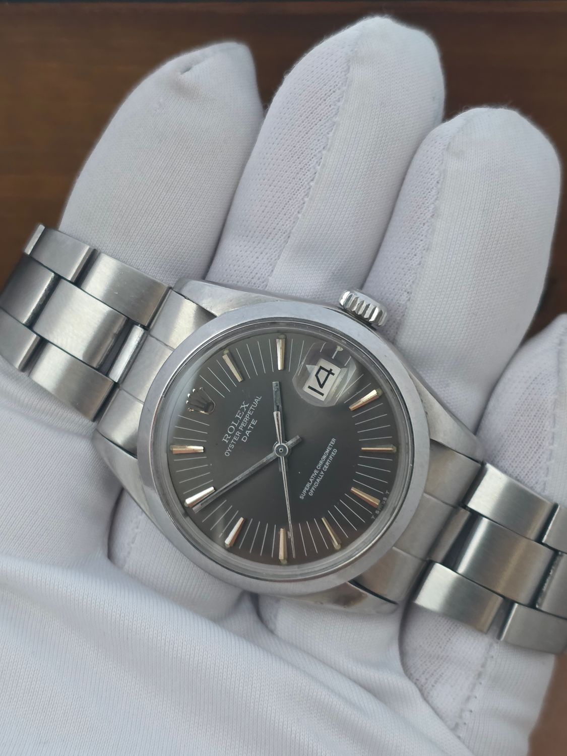 Rolex Oyster Perpetual Date Ref 1500 Rare Grey 'Rail Dial', Circa 1971