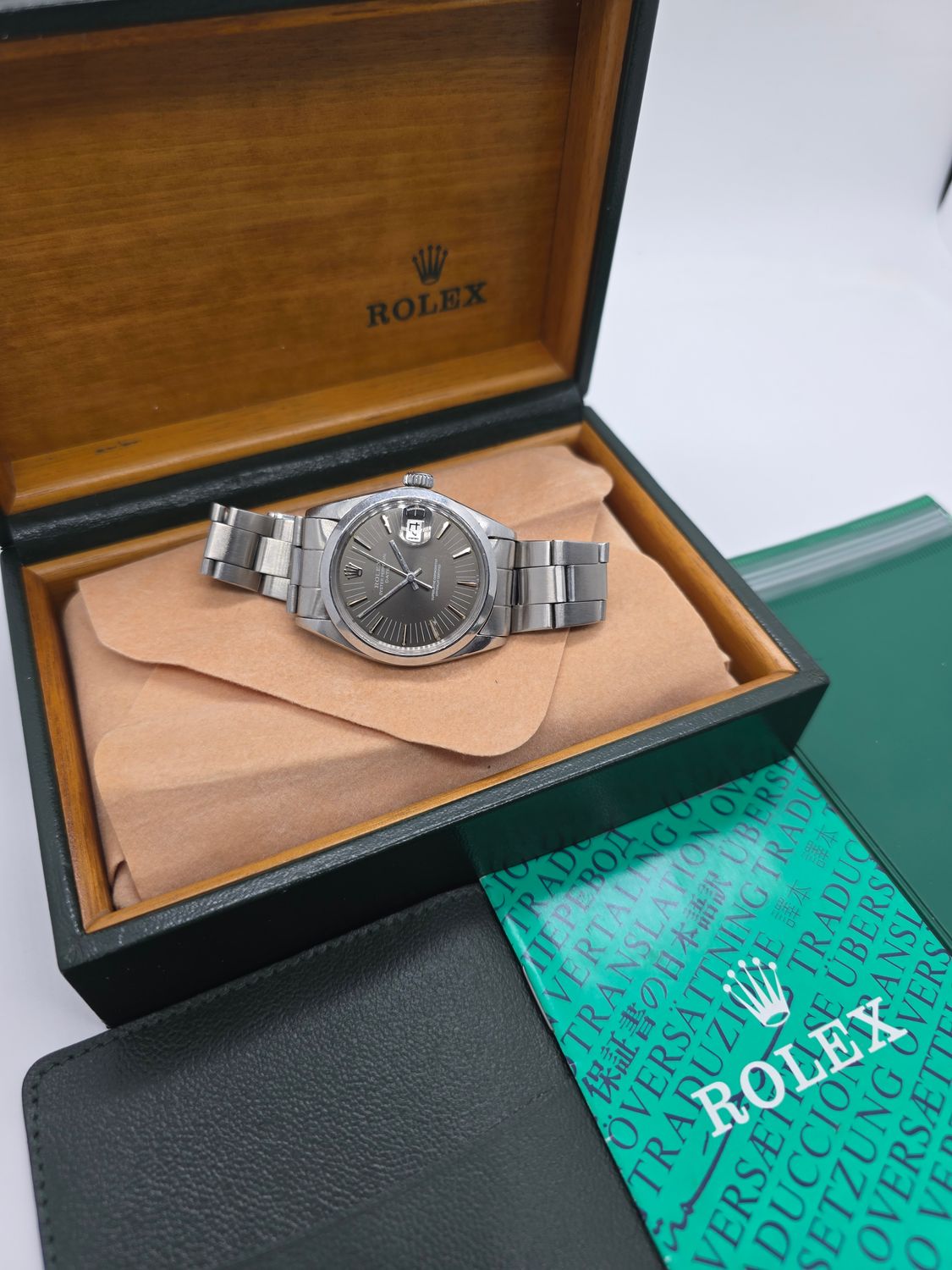 Rolex Oyster Perpetual Date Ref 1500 Rare Grey 'Rail Dial', Circa 1971