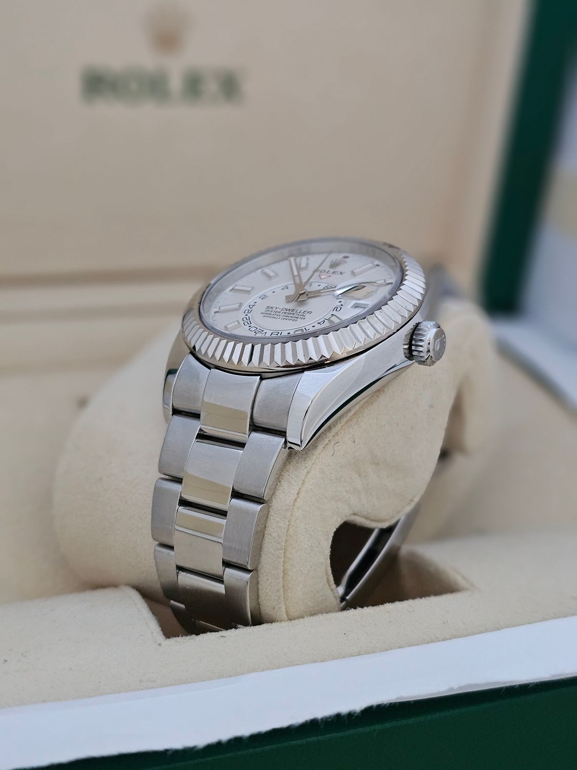 Rolex SkyDweller 326934 Watch, White Dial, 2018 Box &amp; Papers, 2024 Rolex Service
