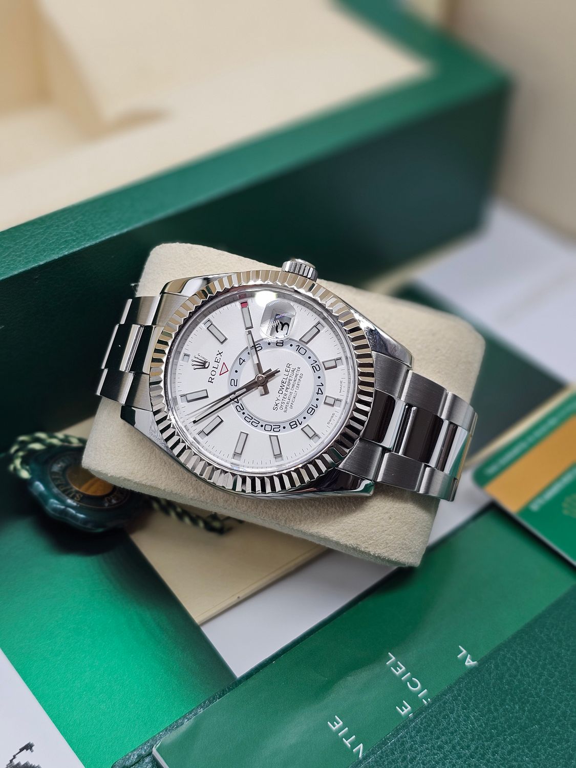 Rolex SkyDweller 326934 Watch, White Dial, 2018 Box &amp; Papers, 2024 Rolex Service