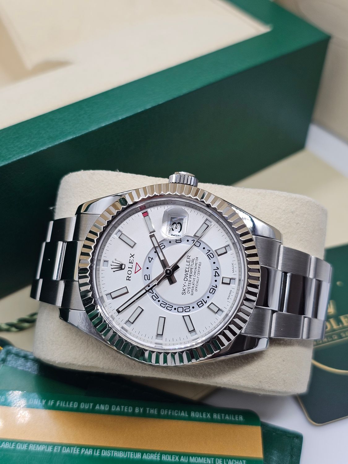 Rolex SkyDweller 326934 Watch, White Dial, 2018 Box &amp; Papers, 2024 Rolex Service