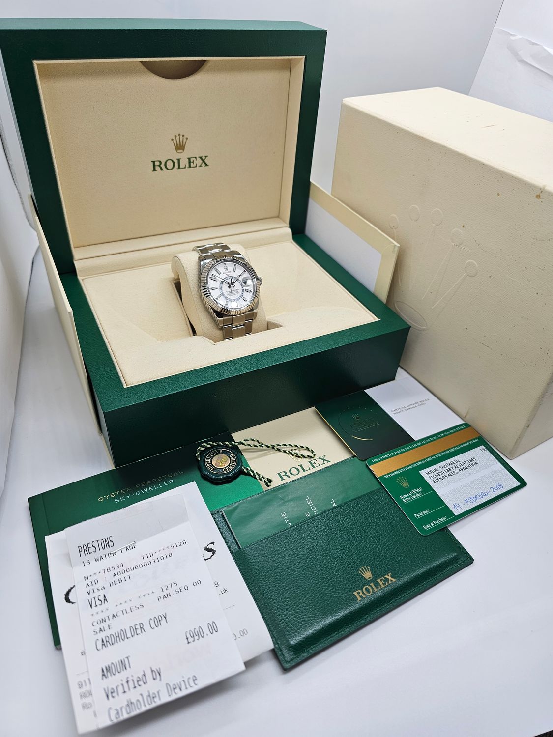 Rolex SkyDweller 326934 Watch, White Dial, 2018 Box &amp; Papers, 2024 Rolex Service