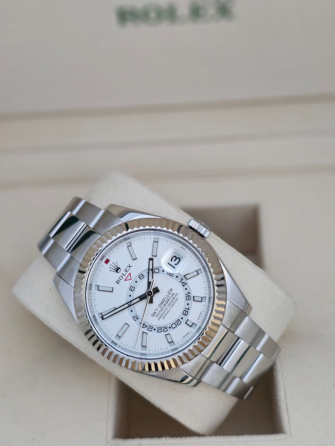 Rolex SkyDweller 326934 Watch, White Dial, 2018 Box &amp; Papers, 2024 Rolex Service