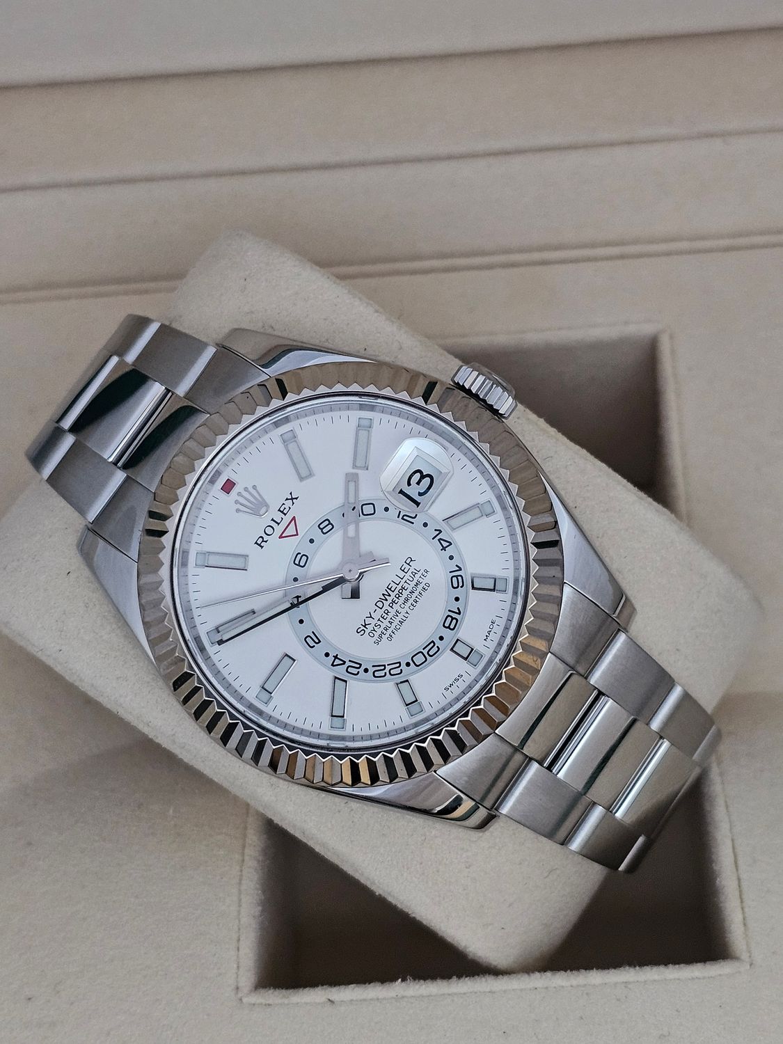Rolex SkyDweller 326934 Watch, White Dial, 2018 Box &amp; Papers, 2024 Rolex Service