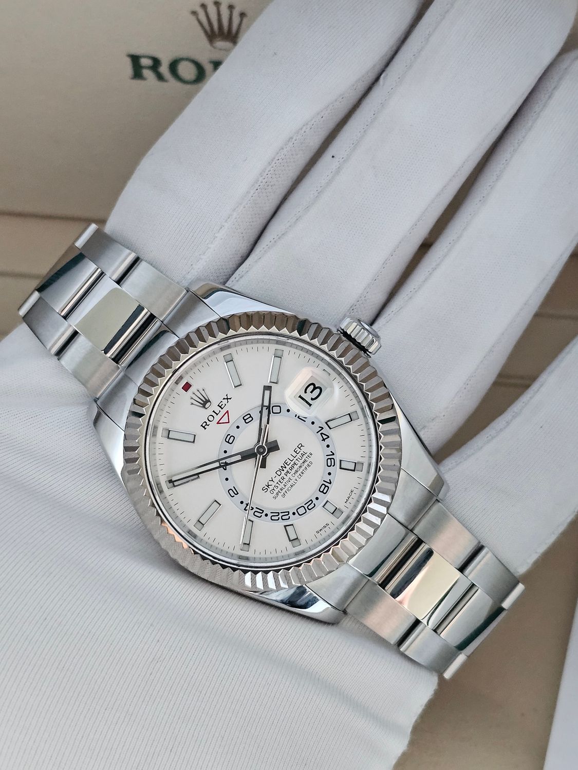 Rolex SkyDweller 326934 Watch, White Dial, 2018 Box &amp; Papers, 2024 Rolex Service