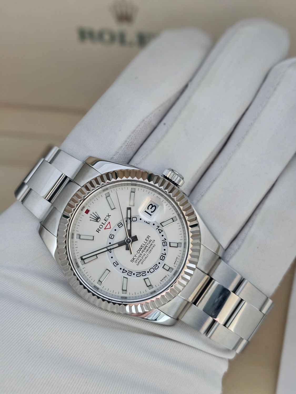 Rolex SkyDweller 326934 Watch, White Dial, 2018 Box &amp; Papers, 2024 Rolex Service