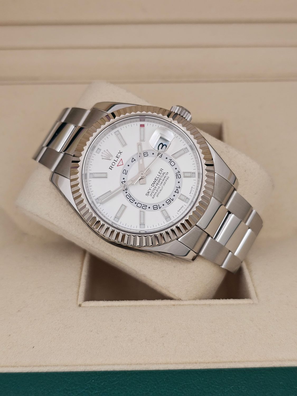 Rolex SkyDweller 326934 Watch, White Dial, 2018 Box &amp; Papers, 2024 Rolex Service